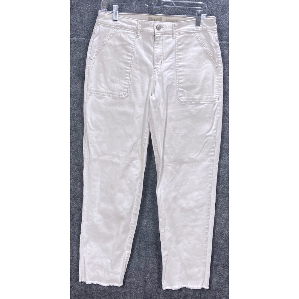 LOGO Womens 10 Boyfriend Jeans White Denim Raw Hem‎ Casual Pants